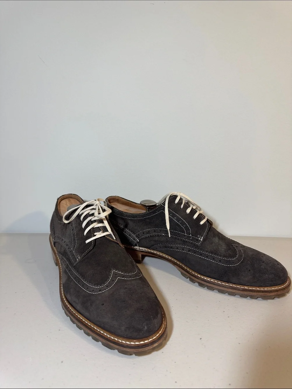 Johnston & Murphy Brown Suede Wingtip Oxfords with White Laces